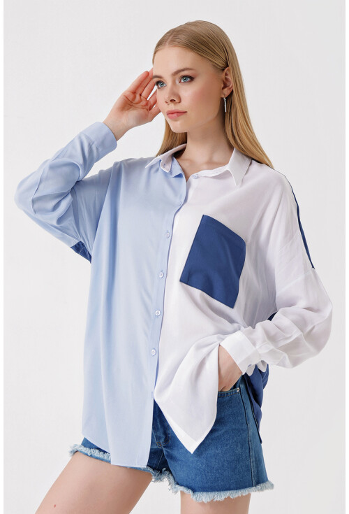 3904 Blok Renkli Oversize Gömlek