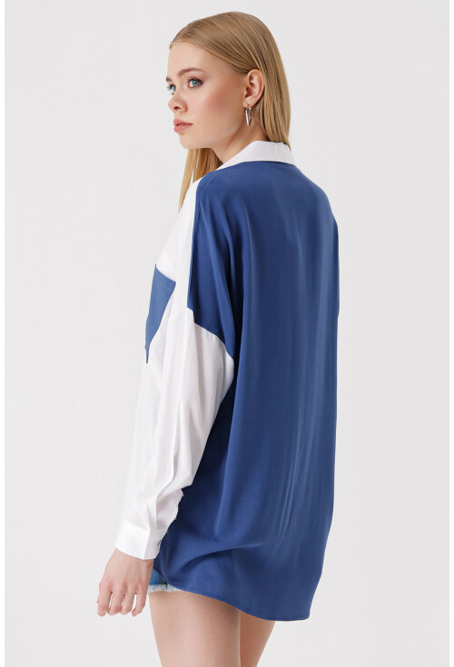 3904 Blok Renkli Oversize Gömlek