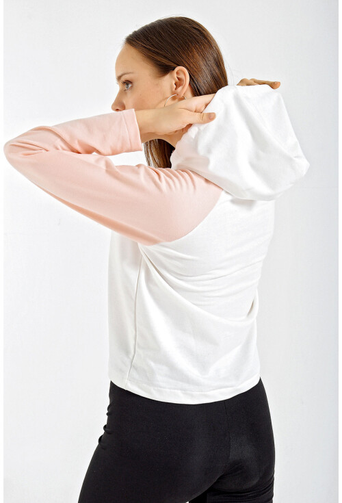 4225 Çift Renkli Kapşonlu Oversize Sweatshirt
