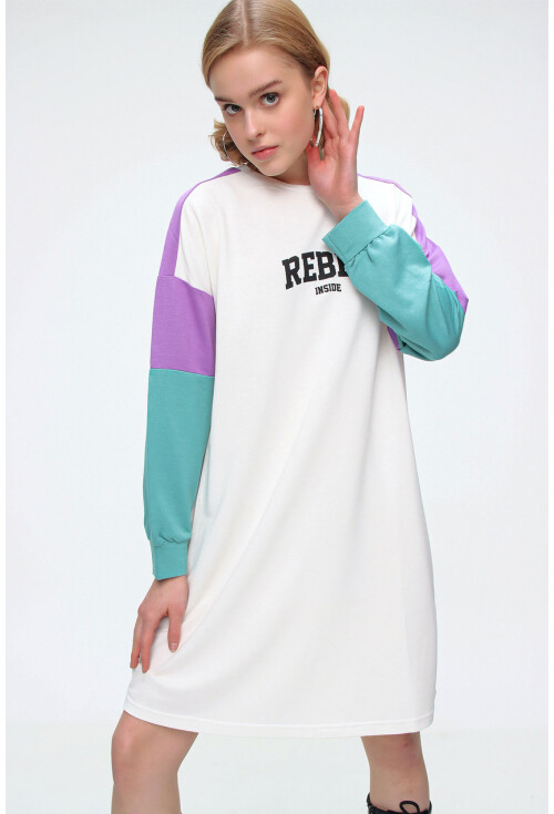 4242 Çok Renkli Rebel Baskılı Sweat Elbise