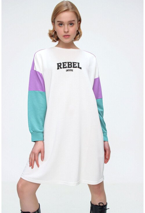 4242 Çok Renkli Rebel Baskılı Sweat Elbise