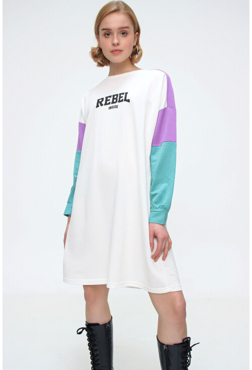 4242 Çok Renkli Rebel Baskılı Sweat Elbise