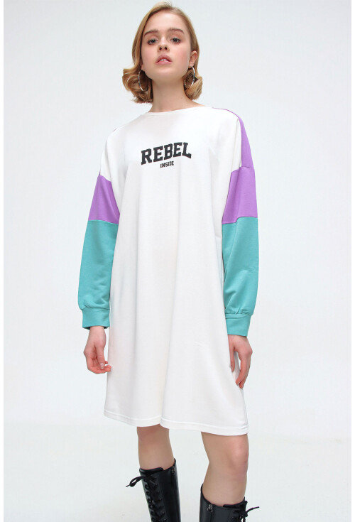 4242 Çok Renkli Rebel Baskılı Sweat Elbise