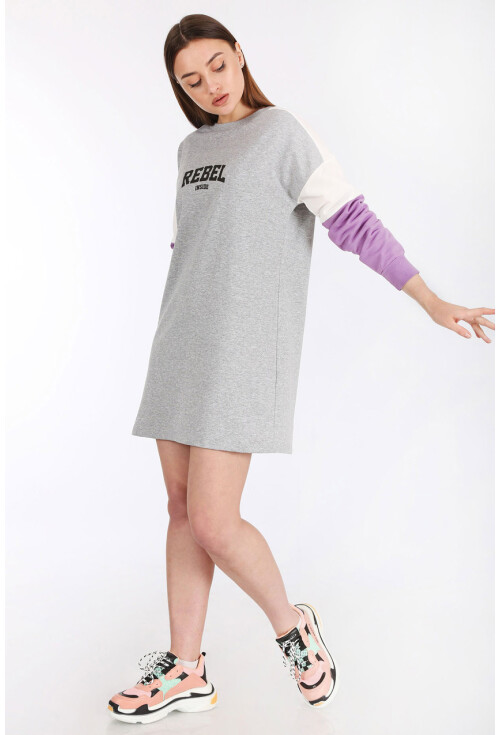4242 Çok Renkli Rebel Baskılı Sweat Elbise