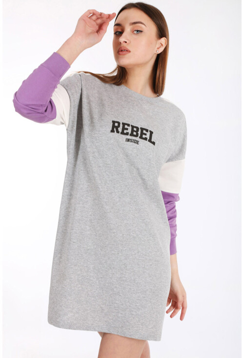 4242 Çok Renkli Rebel Baskılı Sweat Elbise