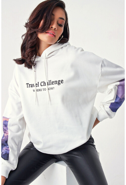 4249 Kol Baskılı Oversize Sweartshirt