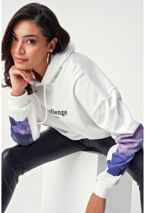 4249 Kol Baskılı Oversize Sweartshirt