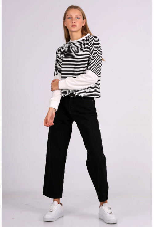 4461 Oversize Çizgili Sweatshirt