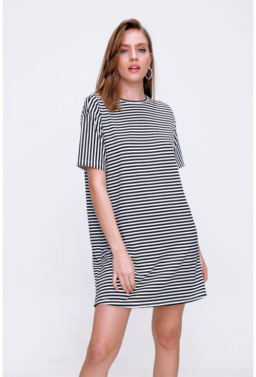 5314 Çizgi Desen Oversize T-Shirt