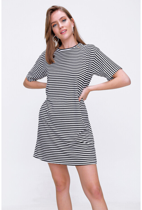 5314 Çizgi Desen Oversize T-Shirt