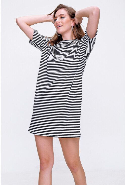 5314 Çizgi Desen Oversize T-Shirt