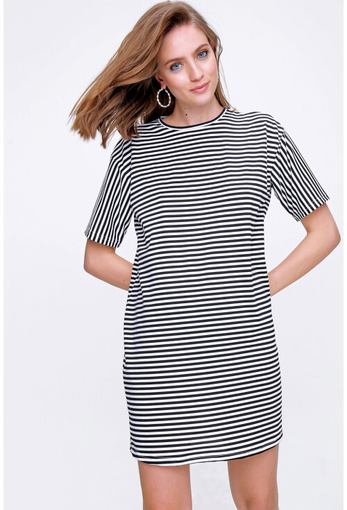 5314 Çizgi Desen Oversize T-Shirt
