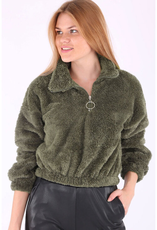 55304 Yarım Patlı Peluş Sweatshırt