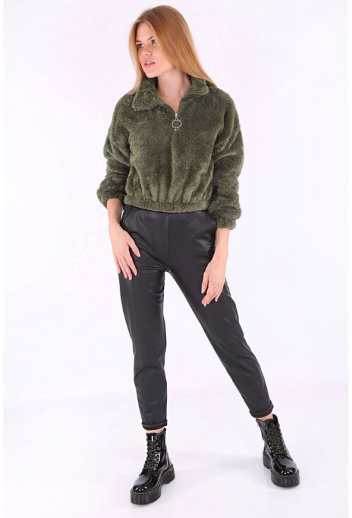 55304 Yarım Patlı Peluş Sweatshırt