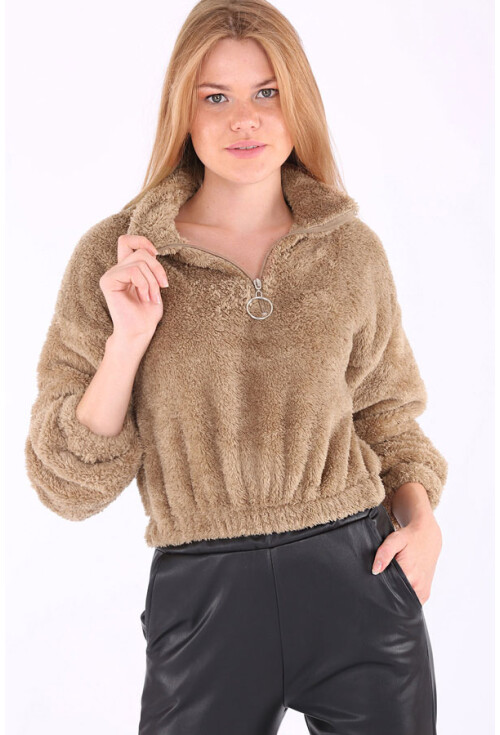 55304 Yarım Patlı Peluş Sweatshırt