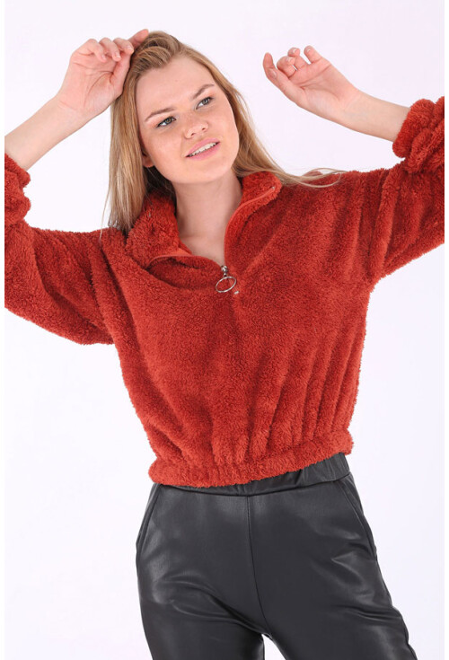 55304 Yarım Patlı Peluş Sweatshırt