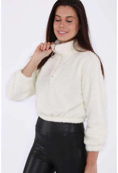 55304 Yarım Patlı Peluş Sweatshırt
