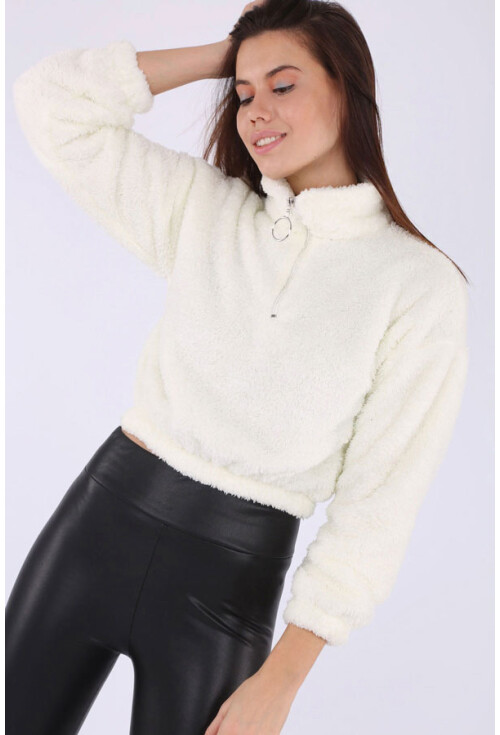 55304 Yarım Patlı Peluş Sweatshırt