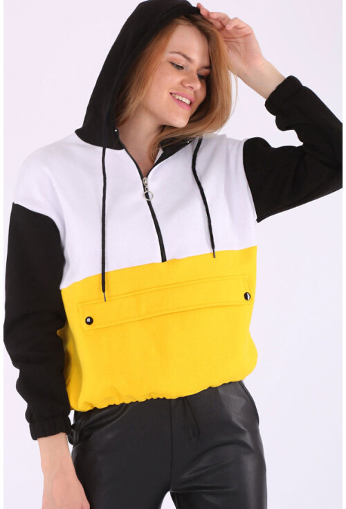 55307 Kapşonlu Yarım Fermuar Sweatshırt