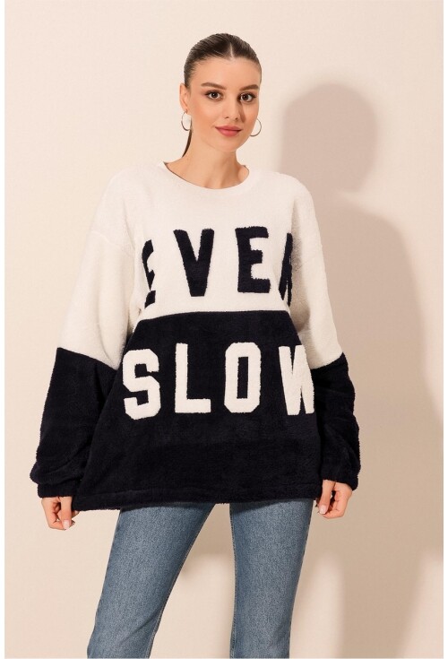 55438 Blok Renkli Peluş Sweatshirt