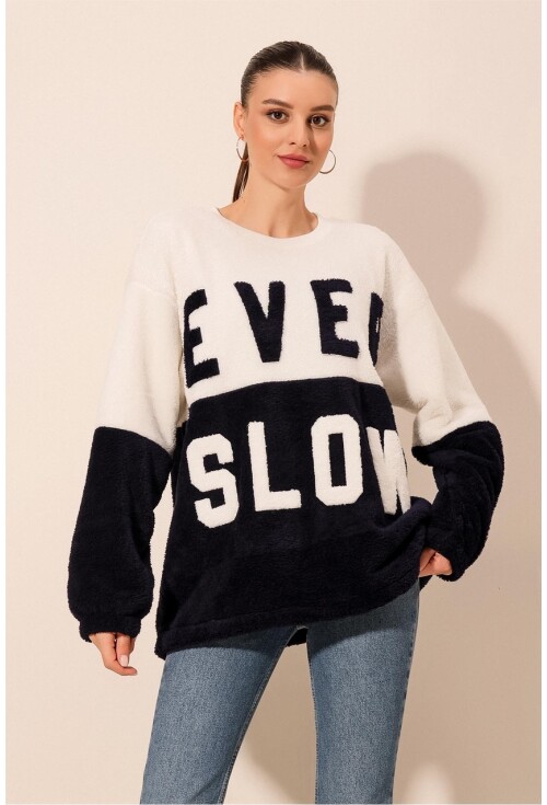 55438 Blok Renkli Peluş Sweatshirt