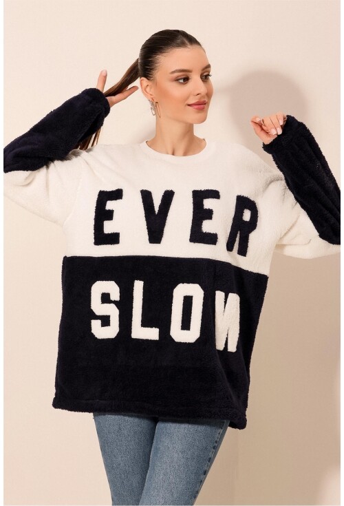 55438 Blok Renkli Peluş Sweatshirt
