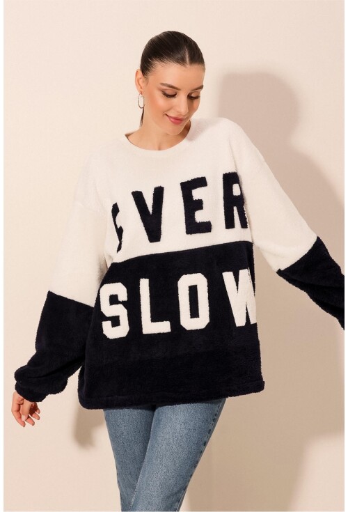 55438 Blok Renkli Peluş Sweatshirt