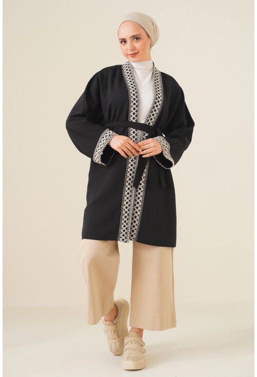 5867 Nakışlı Keten Kimono