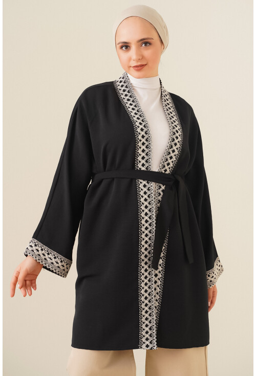 5867 Nakışlı Keten Kimono