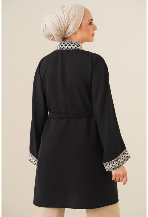 5867 Nakışlı Keten Kimono