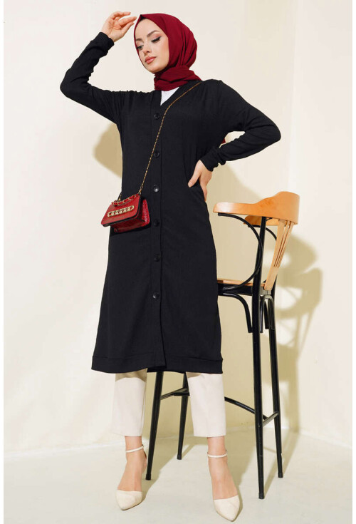 5922 Long Hijab Cardigan With Buttons