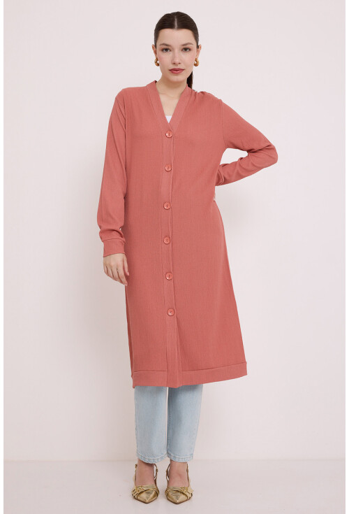 5922 Düğmeli Uzun Tesettür Hırka