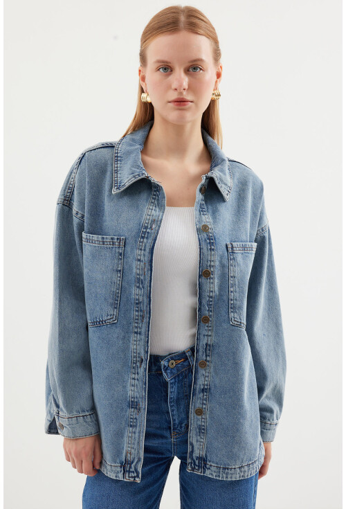 0694 Oversized Denim Jacket With Double Pockets
