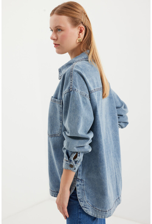0694 Oversized Denim Jacket With Double Pockets