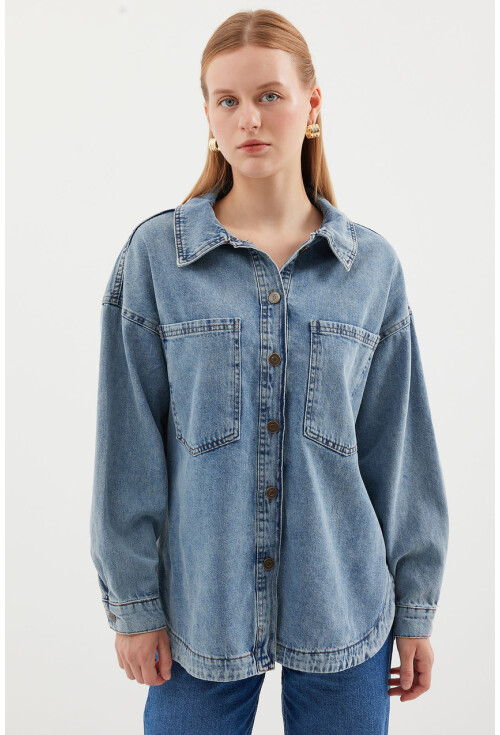 0694 Oversized Denim Jacket With Double Pockets