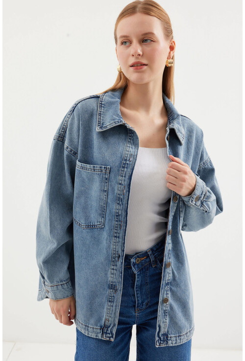 0694 Oversized Denim Jacket With Double Pockets
