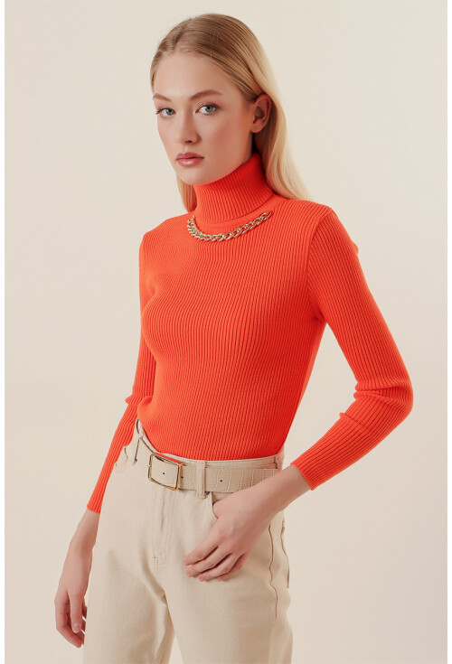 15478 Turtleneck Sweater With Chain Detail