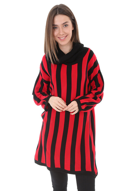 15606 Çizgili Boğazlı Triko Tunik
