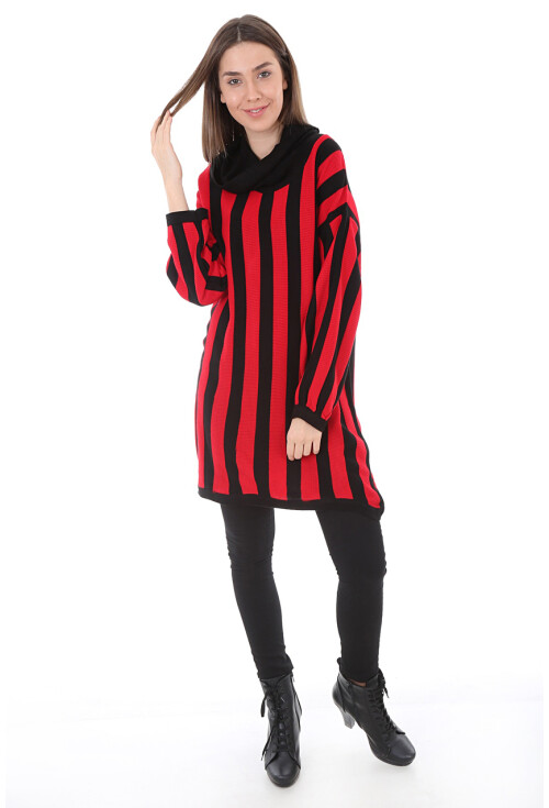 15606 Çizgili Boğazlı Triko Tunik