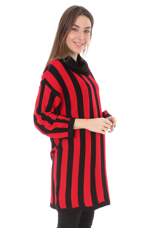 15606 Çizgili Boğazlı Triko Tunik