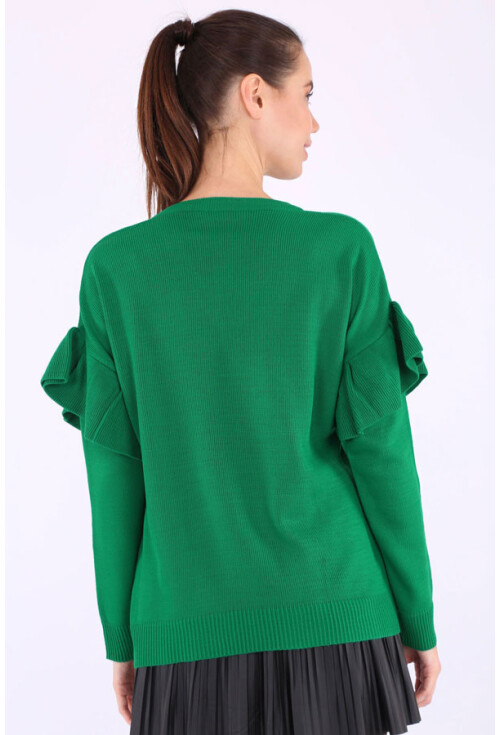 15627 V Yaka Kolları Fırfırlı Triko Kazak