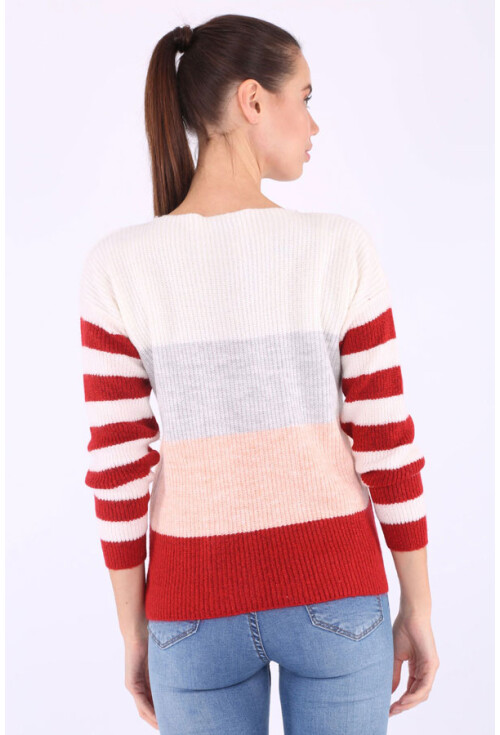 15707 Çok Renkli Kayık Yaka Triko Kazak