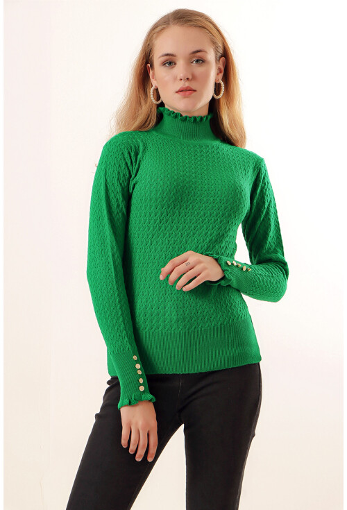 15786 Düğmeli Balıkçı Yaka Kazak