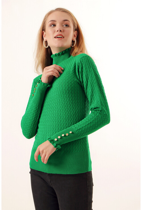 15786 Düğmeli Balıkçı Yaka Kazak