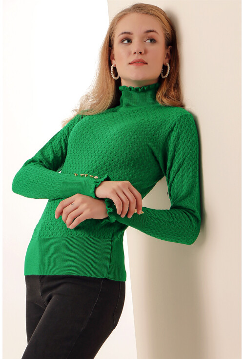 15786 Düğmeli Balıkçı Yaka Kazak