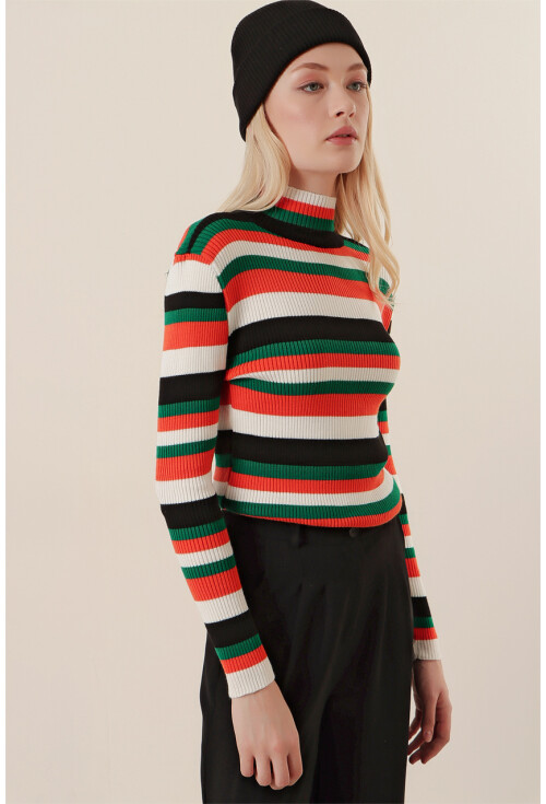 15789 Çok Renkli Boğazlı Kazak