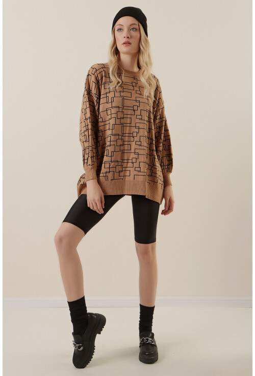 15790 Desenli Oversize Kazak