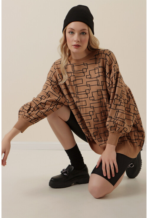 15790 Desenli Oversize Kazak