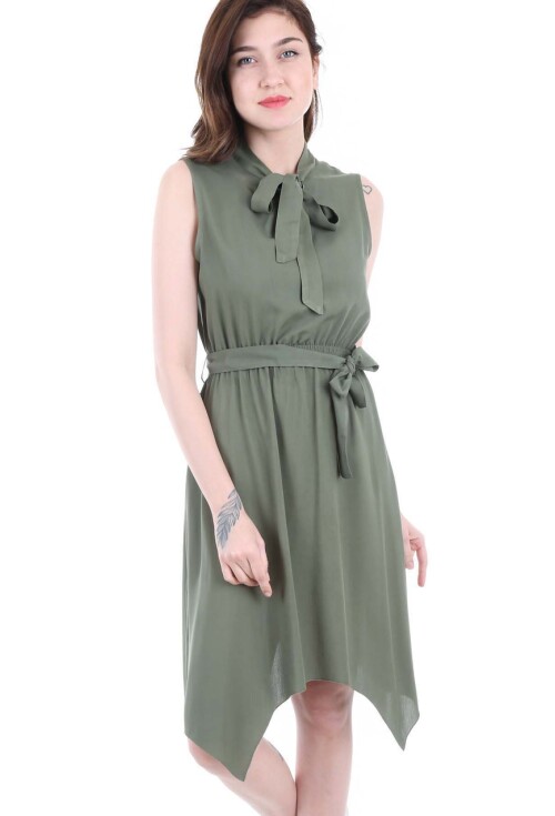 1644 Bel Kuşak Yaka Bağlama Elbise