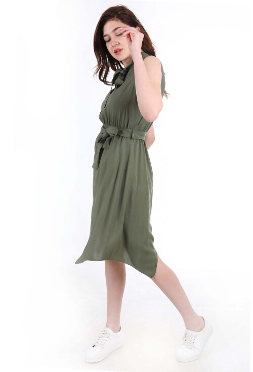 1644 Bel Kuşak Yaka Bağlama Elbise